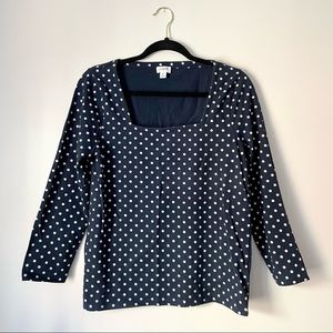 J. Crew Factory Blue and White Polka Dot Long Sleeve Top